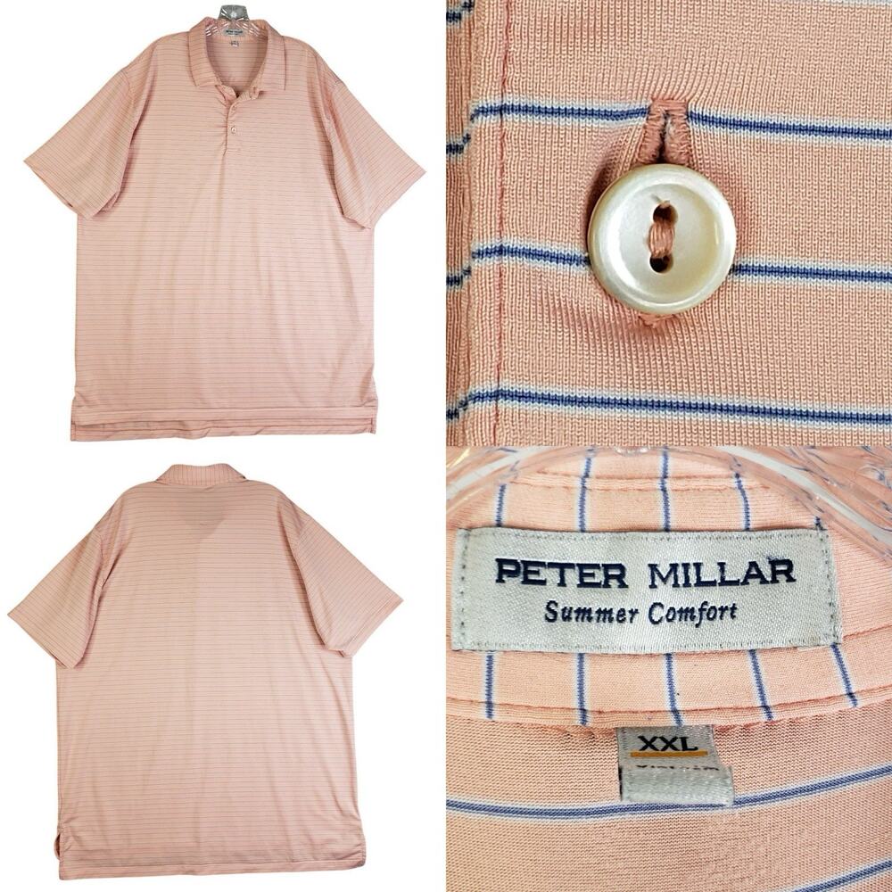 Peter Millar Shirt Summer Comfort Golf Polo Men's XXL Orange Striped SS